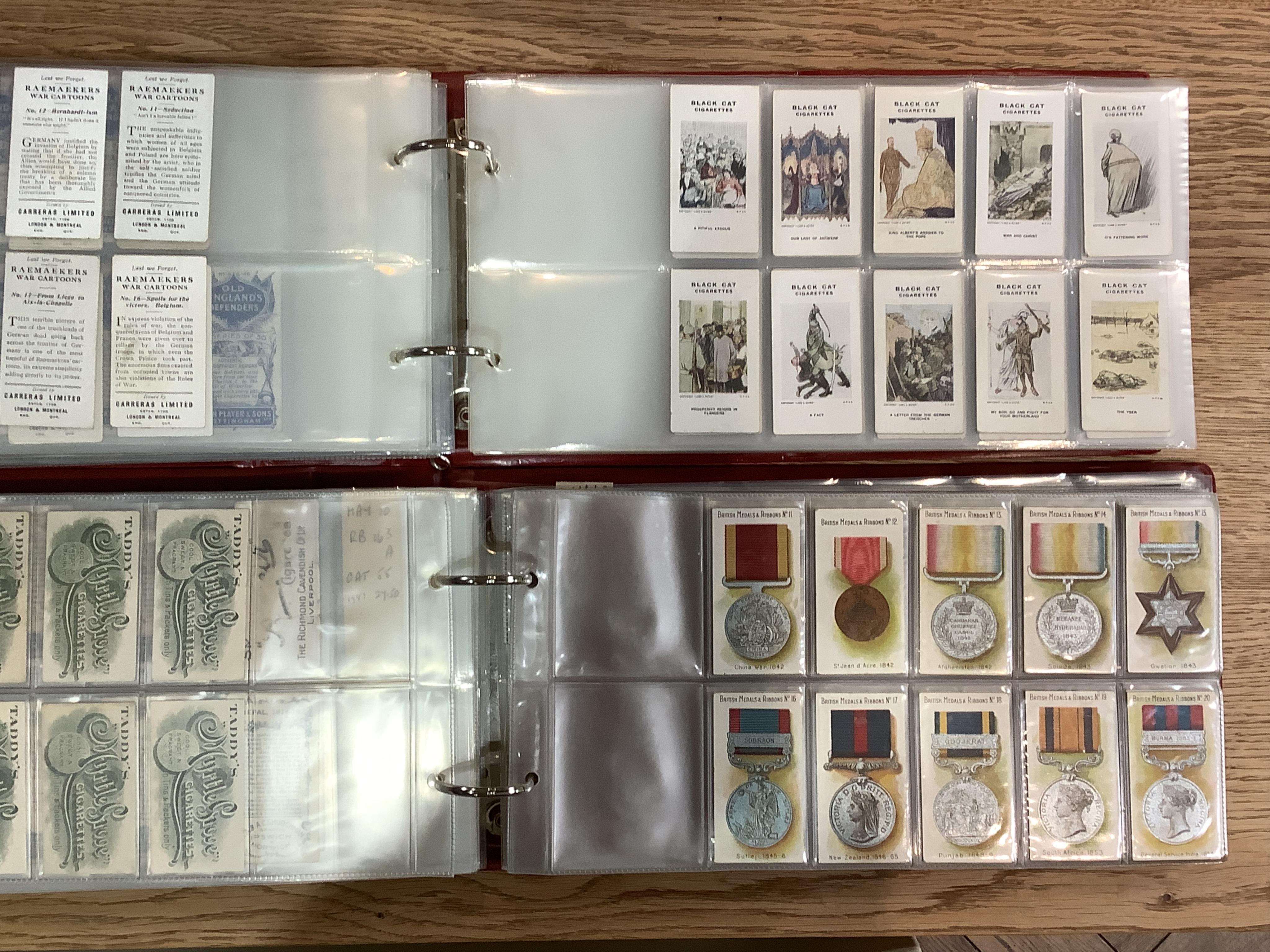 Six albums of assorted cigarette cards; Military Uniform, Medals, Heroes, Magic tricks and Coins. Condition - overall good